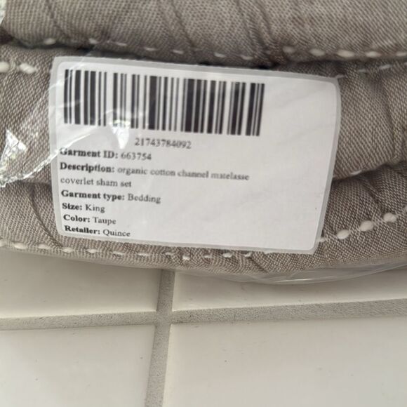 Quince Organic Cotton Channel Stitch Sham Set King Taupe NWOT - Picture 5 of 8